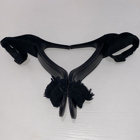 Joie Pippi Suede Fringe Heeled Sandal Size 39.5 In Black - Picture 11 of 13